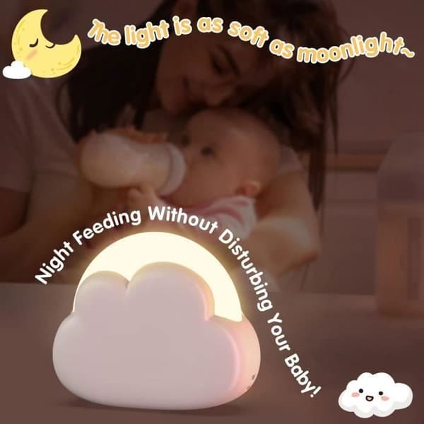 Baby Night Light, Cloud Night Lamp för amning, med 4 intensitetsuppladdningsbart LED-nattljus, present till nyfödd flicka