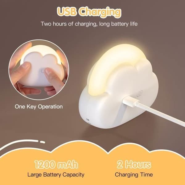 Baby Night Light, Cloud Night Lamp för amning, med 4 intensitetsuppladdningsbart LED-nattljus, present till nyfödd flicka