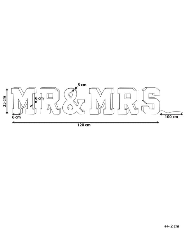 LED-koristekirjainsetti monivärinen 6 osaa Mr&Mrs USB-liitäntä