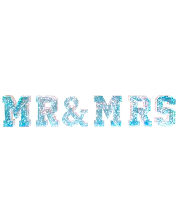 LED-koristekirjainsetti monivärinen 6 osaa Mr&Mrs USB-liitäntä