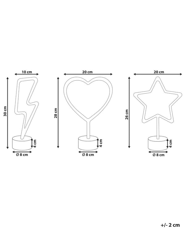 Neonvalaisin monivärinen LED-valo PVC 3 kpl paristokäyttöinen sydän tähti salama