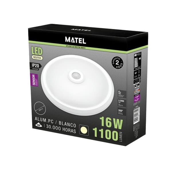 Matel Rund Led-væglampe Med Sensor Ip20 Neutral 16w