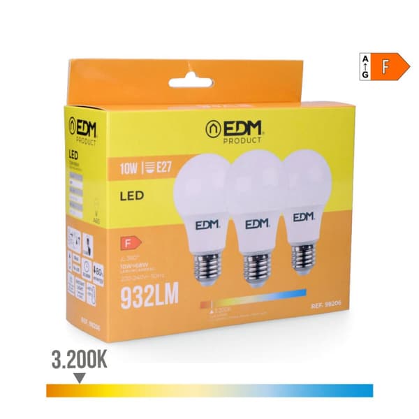 Pakke med 3 LED-lamper EDM 98206 F 60 W 10 W 68 W E27 810 Lm 932 Lm Ø 6 x 10,8 cm (3200 K)