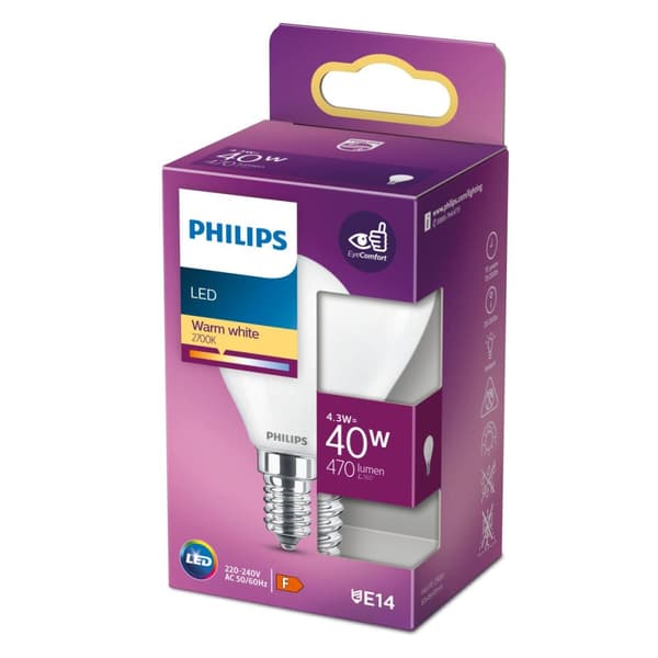 LED-lamppu Philips F 40 W 4,3 W E14 470 lm 4,5 x 8,2 cm (2700 K)