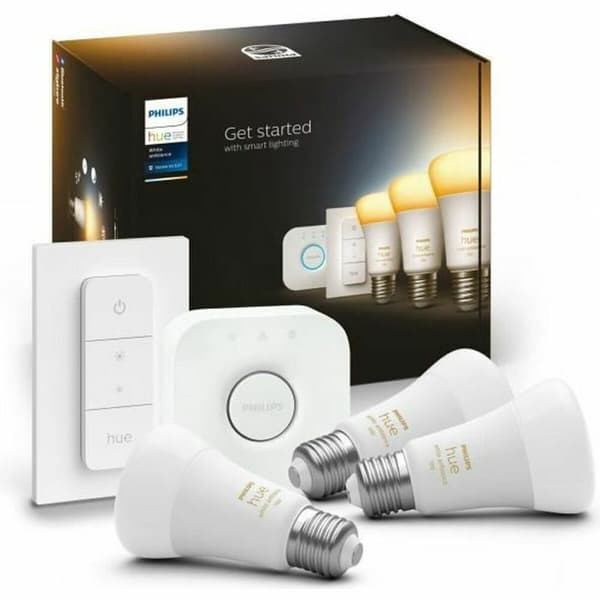 Philips Hue White ambiance Startsæt: 3 x E27 pærer (1100lm) + Dimmer switch