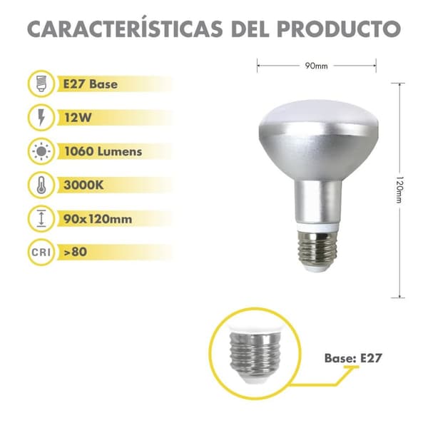LED-lampe Silver Electronics 999007 R90 E27 Grå 12 W 3000K