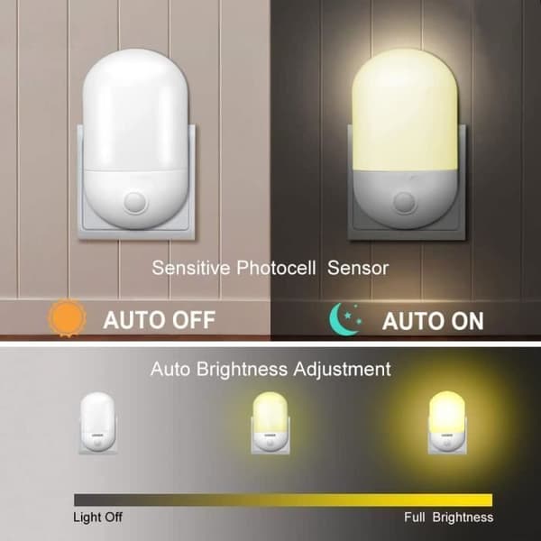 LED-nattljus, Plug-and-Play automatisk nattlampa med skymningssensor, energisparande 0,5W (varmvitt), 2-pack