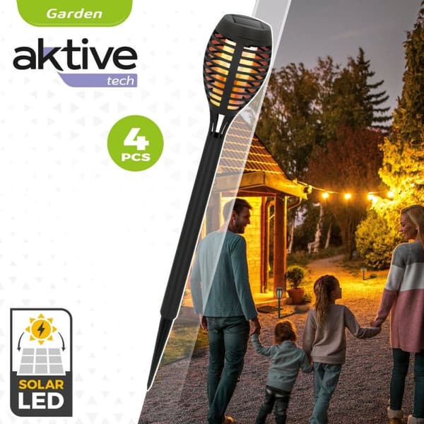 Trädgårdsfackla med solceller Aktive Plast 7,5 x 50 x 7,5 cm (4 antal)
