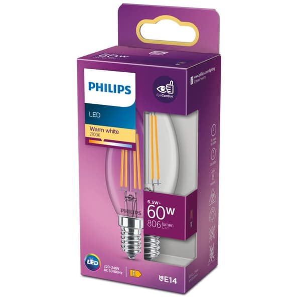 Candle LED pære Philips Equivalent E14 60 W Hvid E (2700 K)