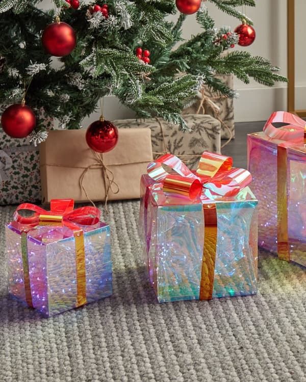 Sett med 3 LED-dekorasjoner Flerfarget 25 cm Julepresanger Strømforsyning via USB Julebelysning Julepynt Tilbehør
