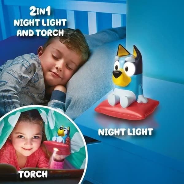 GoGlow Buddy BLUEY nattlampa och ficklampa - Älgleksaker - 2-i-1 - Hållbar - Säker