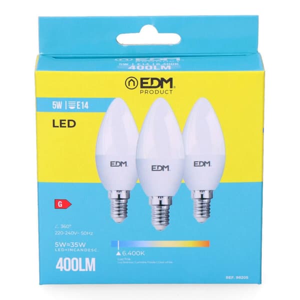 3 LED-polttimon setti EDM 98205 G 35 W 5 W 50 W E14 400 lm Ø 3,6 x 10 cm (6400 K)