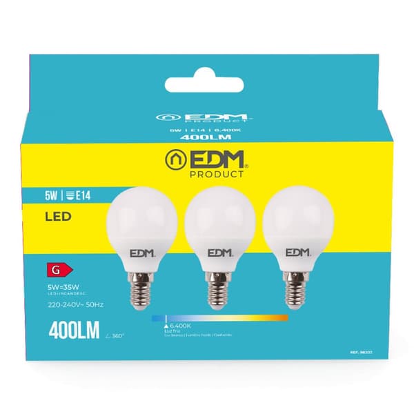 Förpackning med 3 LED-lampor EDM 98202 G 35 W 5 W 50 W E14 400 lm Ø 4,5 x 8 cm (6400 K)