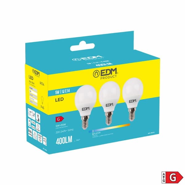 Förpackning med 3 LED-lampor EDM 98202 G 35 W 5 W 50 W E14 400 lm Ø 4,5 x 8 cm (6400 K)
