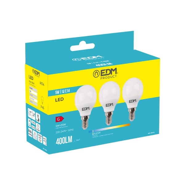 Förpackning med 3 LED-lampor EDM 98202 G 35 W 5 W 50 W E14 400 lm Ø 4,5 x 8 cm (6400 K)