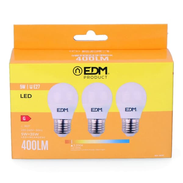 Pakke med 3 LED-lamper EDM 98201 G 35 W 5 W 50 W E27 3200 Lm Ø 4,5 x 8 cm (3200 K)