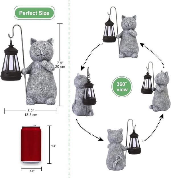 Kattdekoration Staty Utomhus Trädgård med Solar Lamp Figurine - Vardagsrum Kattunge Dekoration Present för Kvinna Man Mamma