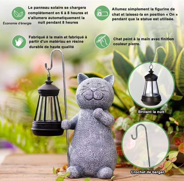 Kattdekoration Staty Utomhus Trädgård med Solar Lamp Figurine - Vardagsrum Kattunge Dekoration Present för Kvinna Man Mamma