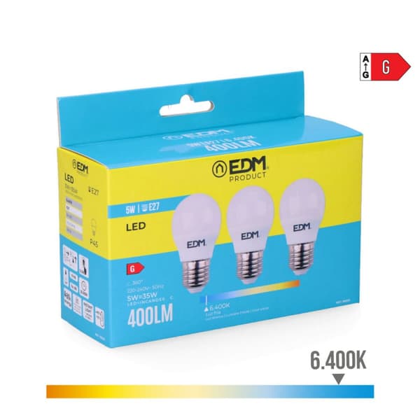 Pakke med 3 LED-lamper EDM 98203 G 35 W 5 W 50 W E27 400 lm Ø 4,5 x 8 cm (6400 K)