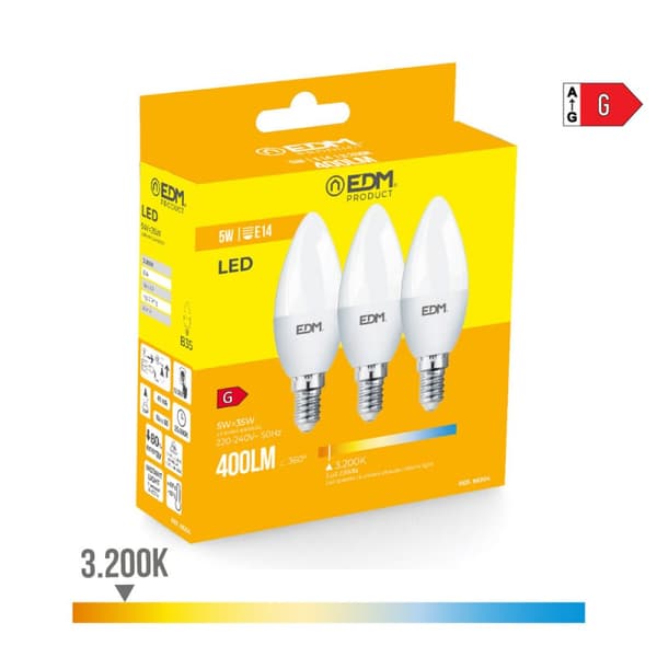 Pakke med 3 LED-lamper EDM 98204 G 35 W 5 W 50 W E14 400 lm Ø 3,6 x 10 cm (3200 K)