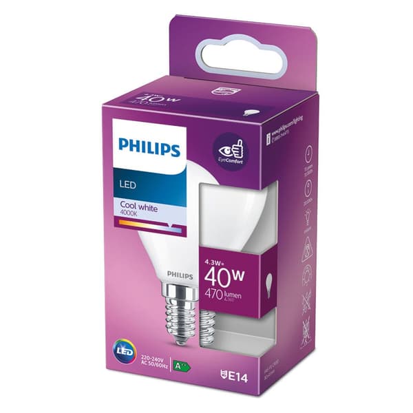 LED-lampe Philips F 40 W 4,3 W E14 470 lm 4,5 x 8,2 cm (4000 K)
