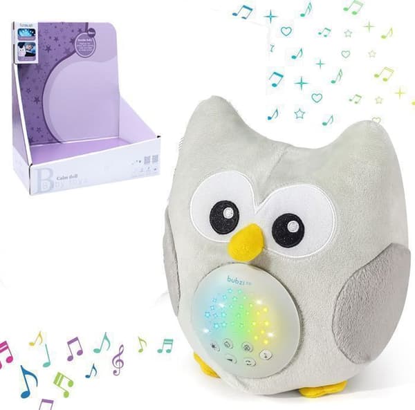 Baby Night Light Sensor aktiverad av Cry Child Sleep Soft Owl - Baby Gift Plysch Baby Lullaby-White Noise med 10 musikljud
