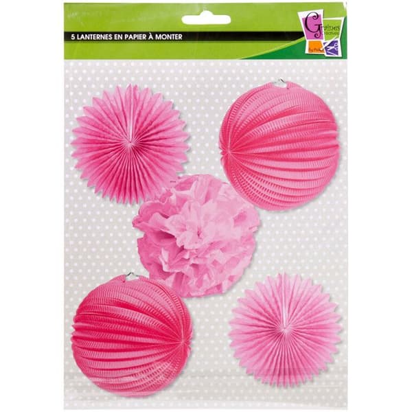 Självmonterande rosa lyktor (5 stycken)
