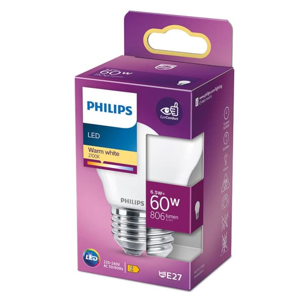 LED-lampa Philips E 6,5 W 60 W E27 806 lm 4,5 x 7,8 cm (2700 K)