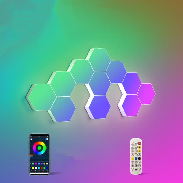 LED-seinävalaistus kuusikulmio / hunajakenno / kvantti kaukosäätimellä - 6 moduulia