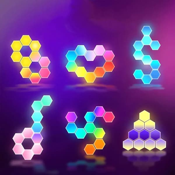 LED-seinävalaistus kuusikulmio / hunajakenno / kvantti kaukosäätimellä - 6 moduulia