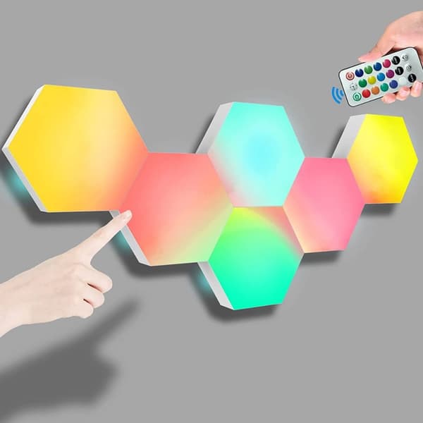 LED-seinävalaistus kuusikulmio / hunajakenno / kvantti kaukosäätimellä - 6 moduulia