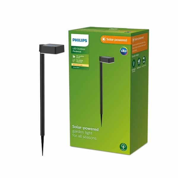 Puutarhan aurinkovaarna Philips Vynce 1,5 W 10,5 x 13,5 x 54 cm Musta Muovinen Neliö (2700 K) (Lämmin valkoinen) (1 osaa) musta