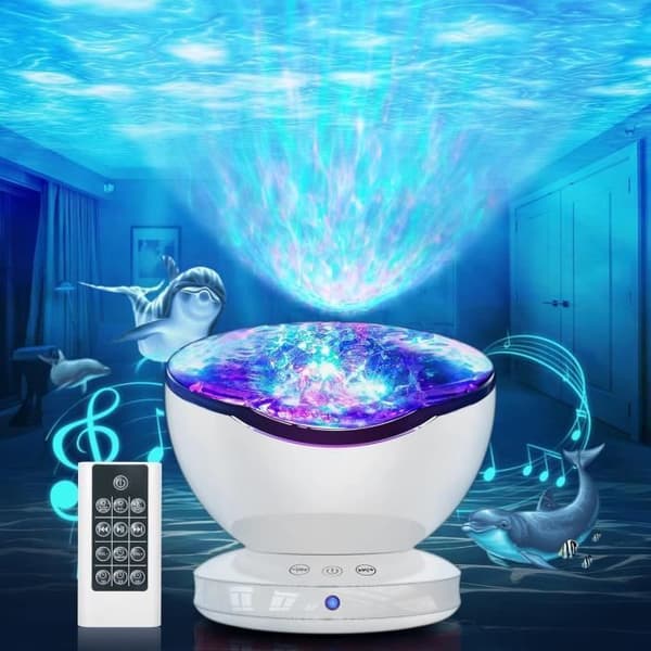 ARTINABS LED Projektor Lampa Oceanvågsimulator, Nattlampa för Barn med 8 Färglägen och 6 Musikljud med Fjärrkontroll