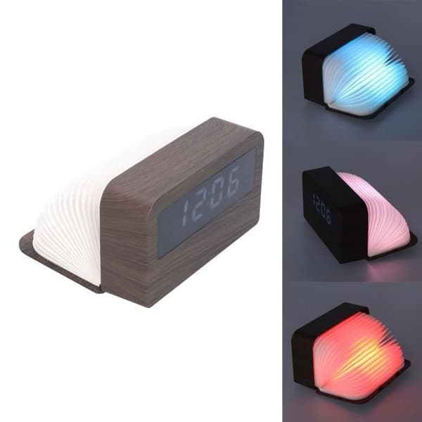 Dioche Retro Väckarklocka Träklocka Multifunktionell digital bakgrundsbelysning Miljövänlig nattlampa Träkorn