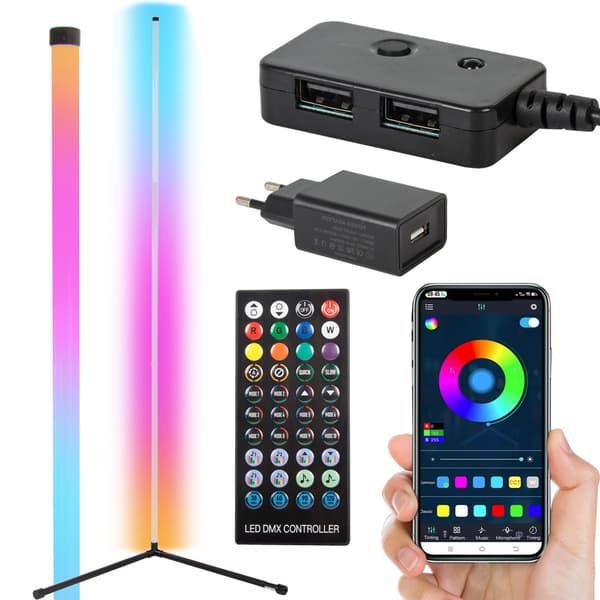 Stor LED RGB hjørnelampe | App og fjernbetjening 1,5 m