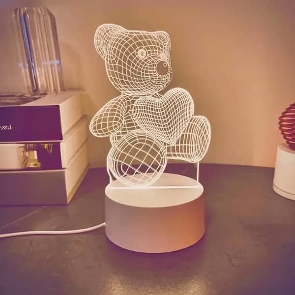 Yndig 3D BAMSE-natlampe dekorativ LED til et værelse 3 LYSE FARVER på USB