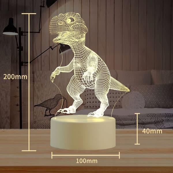 Børnelampe i form af en DINOSAUR LED 3D 3 lystilstande indgraveret