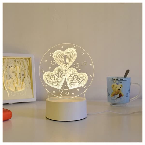 En lille gave til VALENTINE'S DAY 3D-lampen med inskriptionen I LOVE YOU på USB 3 MODES