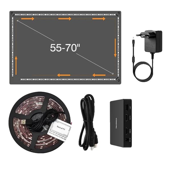 Smart TV Ambient Baggrundsbelysning RGB, HDMI-kompatibel 2.0, Styring med stemme,55-70 tommer EU