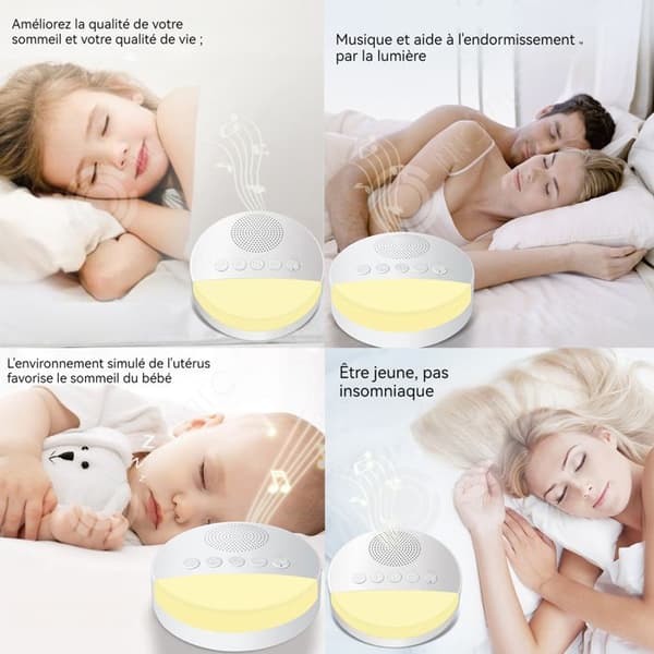 INN White Noise-maskin 1200mah 9x9x3,1cm USB-laddningsmaskin för white noise med 20 lugnande ljud och 3 nivåer nattljustimer