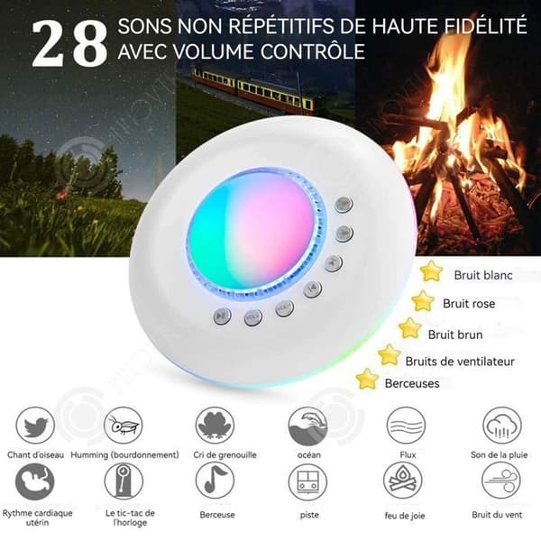 INN White Noise Machine 1800mah 28 lugnande ljud 3 ljusnivåer USB White Noise Machine med 3 nivåer timer nattljus