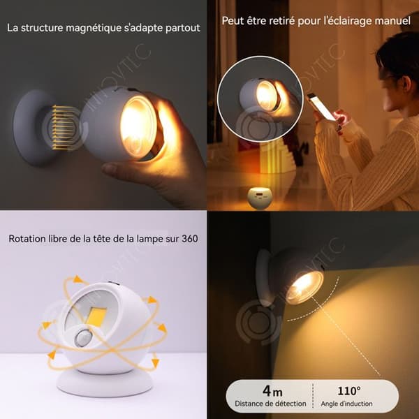 INN LED Nattljus Induktion Magnetisk Attraktion Inomhus LED-ljus 360 graders rotation trådlös med rörelsesensor