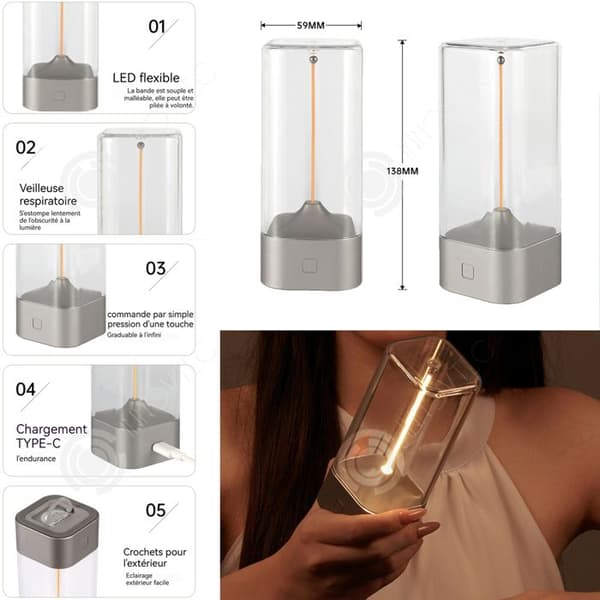 INN nattlampa Magnetisk attraktion sänglampa Glödtråd kan böjas Med krok campingljus touch switch