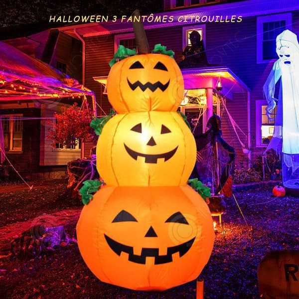 INN Halloween pumpa ljus 1,2 m bomullsfiber halloween 3 pumpa spöke uppblåsbara formar familj utomhus festlykta