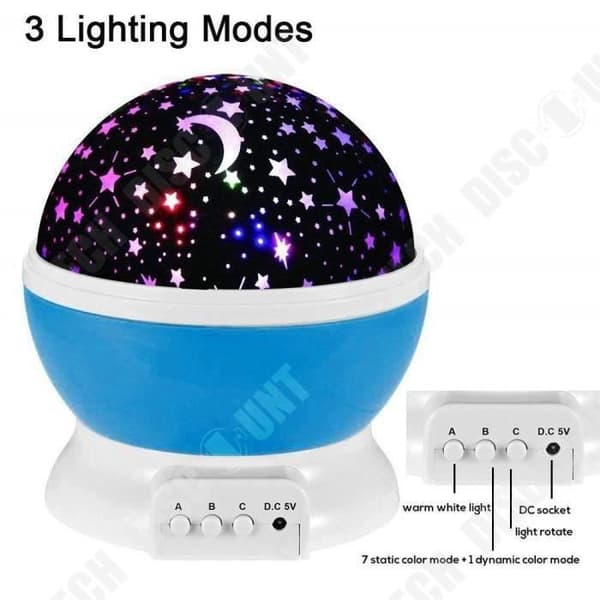 TD® Blå LED-projektionslampa Nattljus Baby Star Light Child 360 Rotation