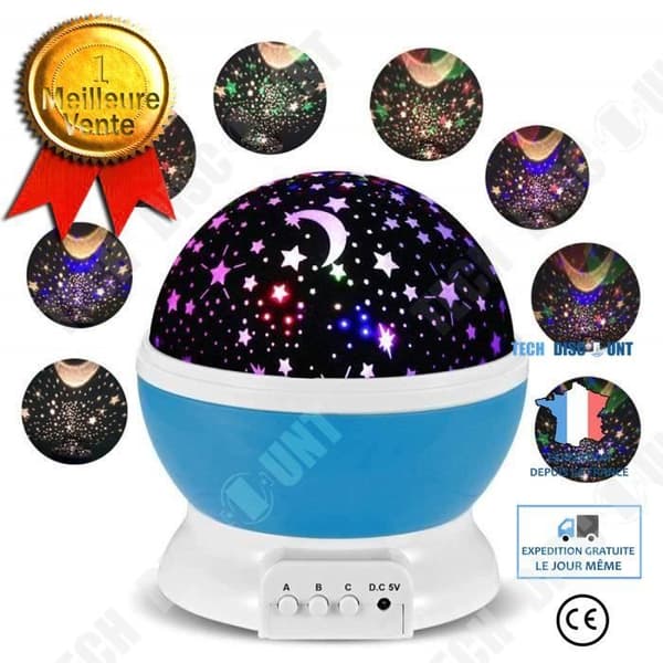 TD® Blå LED-projektionslampa Nattljus Baby Star Light Child 360 Rotation