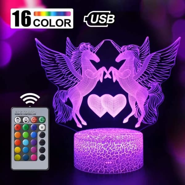 TD® Unicorn Night Light för barn - 16 färgvariationer - Med fjärrkontroll - Julklappar