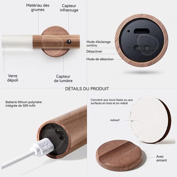 C Trådlös väggmonterad LED-nattlampa i ABS med magnetisk applikation och rörelsedetektor, bärbar sänglampa
