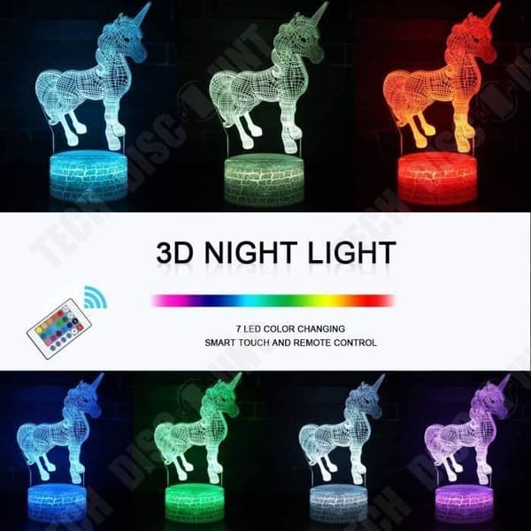 TD® lampa i 3D med optiska illusioner, i form av en Unicorn LED - Nattlampa Bordslampa flerfärgad - sänglampa