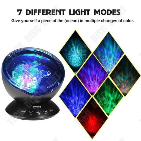 TD® Ocean Night Light LED-projektionslampa med fjärrkontroll Bordslampa med 7 musikljusfärger svart -LAV